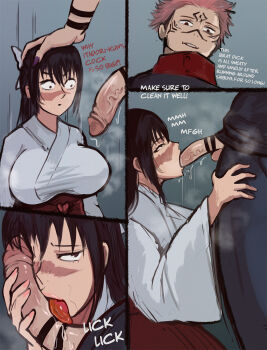 1girl arachnart black_hair fellatio highres iori_utahime jujutsu_kaisen long_hair oral penis ryoumen_sukuna_(jujutsu_kaisen)