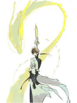 Rule 34 | 1boy, 32c1ff, armor, black gloves, black shirt, brown hair, chinese clothes, clenched hand, coat, commentary request, dan heng (honkai: star rail), dan heng (permansor terrae) (honkai: star rail), dragon, dragon boy, dragon horns, dragon tail, earclip, eyeliner, floating hair, from behind, gloves, hair between eyes, hair ornament, highres, honkai: star rail, honkai (series), horns, long hair, long sleeves, looking at viewer, looking back, low ponytail, makeup, male focus, official alternate costume, official alternate hairstyle, pointy ears, polearm, ponytail, red eyeliner, shirt, shoulder armor, spear, tail, teeth, weapon, white coat, yellow eyes