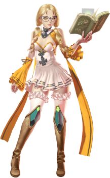 1girl althea_(crystal_maidens) artist_request artistic_error blonde_hair book breasts closed_mouth collar cross crystal_maiden_(series) detached_sleeves full_body game_cg glasses green_eyes hair_over_shoulder holding holding_book official_art pentagram skirt solo transparent_background variant_set