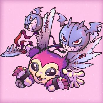 Rule 34 | absurdres, black eyes, bomb, digimon, digimon (creature), explosive, flying, highres, horns, lance, picklemon, polearm, sharp teeth, solo, teeth, weapon, wings