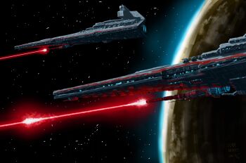 absurdres burobu-kun commentary copyright_name dated english_commentary highres laser no_humans planet science_fiction space spacecraft star_(sky) star_destroyer star_wars star_wars:_the_rise_of_skywalker