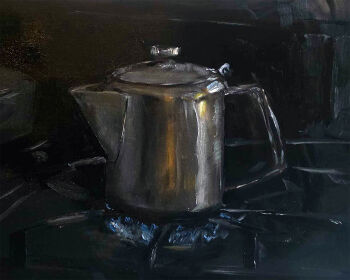 Rule 34 | blue fire, commentary, english commentary, fire, kettle, no humans, object focus, oil painting (medium), original, painting (medium), pluvium grandis, still life, stove, traditional media