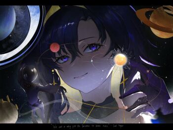 Rule 34 | 2girls, astronaut, blonde hair, blue eyes, blue hair, english text, giant, giantess, hair intakes, hand up, helmet, highres, kiperina, letterboxed, looking at viewer, multiple girls, planet, portrait, reverse:1999, sakelilac, smile, solo focus, space, space helmet, spacesuit, star (sky), voyager (reverse:1999), zero gravity