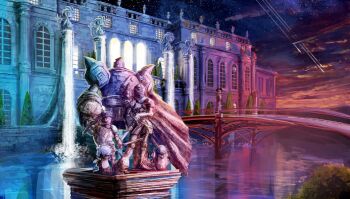 artist_request bridge building cloud column commentary english_commentary gen_4_pokemon gen_5_pokemon golurk hedge in-universe_location knight legendary_pokemon night night_sky nintendo no_humans official_art oshawott outdoors palace palpitoad pillar pokemon pokemon_legends:_z-a pokemon_xy scenery shooting_star sky star_(sky) starry_sky statue third-party_source uxie water waterfall window