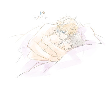 Rule 34 | 004s 4, 2boys, blanket, couple, cuddling, duvet, genshin impact, image sample, multiple boys, on bed, pillow, pixiv, pixiv sample, tartaglia (genshin impact), yaoi, zhongli (genshin impact)