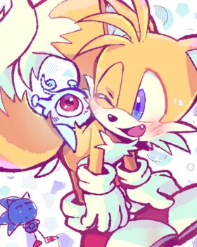 2boys ;d blush carrying crossed_arms fang fox_boy furry furry_male gloves male_focus misuta710 multiple_boys multiple_tails one_eye_closed open_mouth piggyback shoes sketch smile sonic_(series) sonic_colors sonic_the_hedgehog tail tails_(sonic) two_tails white_gloves wisp_(sonic) yacker_the_wisp