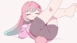 1girl animal_ears animated ass black_shorts cameltoe feet kanbaki legs legs_up loli multicolored_hair pink_hair pink_sweater rabbit_ears rabbit_tail shirybun_(vtuber) shorts simple_background soles solo sweater tagme video white_background