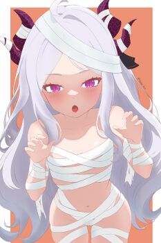 1girl absurdres ahoge blue_archive breasts demon_girl demon_horns gao halloween highres hina_(blue_archive) horns long_hair looking_at_viewer navel open_mouth purple_eyes small_breasts solo standing stasyafelix very_long_hair white_hair