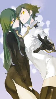 Rule 34 | 2girls, absurdres, black dress, black gloves, black pelvic curtain, black socks, black thighhighs, breasts, breasts squeezed together, brown necktie, cassandra ilion, closed mouth, collared shirt, colorized, daphne lauros, dress, dungeon ni deai wo motomeru no wa machigatteiru darou ka, gloves, highres, large breasts, legs, long hair, long sleeves, looking at viewer, looking to the side, miniskirt, multiple girls, necktie, no panties, novel illustration, official art, pelvic curtain, pencil skirt, sexually suggestive, shirt, short hair, skirt, smile, socks, teeth, thigh strap, thighhighs, tight skirt, white dress, white skirt, yasuda suzuhito, yellow eyes, zettai ryouiki