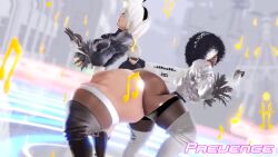 1boy 2b_(nier:automata) 2girls 2p_(nier:automata) 3d 9s_(nier:automata) afro animated ass ass-to-ass ass_expansion ass_press ass_shake black_hair boombox dark-skinned_female dark_skin hip_attack huge_ass multiple_girls music nier:automata nier_(series) prevence short_hair sound tagme video white_hair