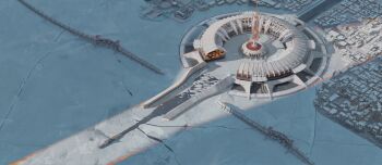 3d chinese_commentary chise_huixing_denixi city commentary_request day defensive_wall from_above frozen_ocean grand_scale highres ice original outdoors scenery winter