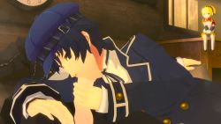 10s 1boy 1girl 3d aigis_(persona) amateurthrowaway animated blue_hair newsboy_cap doll fellatio grey_hair hat hetero narukami_yu oral penis penis_grab persona persona_3 persona_4 reverse_trap shirogane_naoto source_filmmaker_(medium) tagme tomboy video