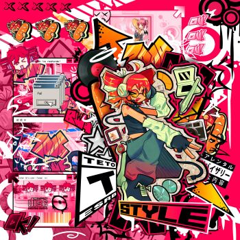 >_< >p< 1girl absurdly_detailed_composition absurdres ahoge animal_hands arm_on_knee arm_tattoo arrow_(symbol) baggy_pants baguette barcode bare_shoulders bat_wings belt black_gloves blue_belt blue_shoes blush bread camera cat_paws cd closed_eyes coat commentary cursor detached_sleeves drill_hair elbow_on_knee electric_plug electric_plug_tail english_commentary english_text fang fingerless_gloves food frenzzy_soda from_side frutiger_metro full_body glasses gloves gradient_hair gradient_pants graffiti grey_coat grey_sleeves hair_ribbon hand_on_own_head handheld_game_console head_only headphones headset heart heart_in_mouth highres holding holding_food holding_stuffed_toy kasane_teto kasane_teto_(utau) looking_at_viewer midriff multicolored_hair nintendo_ds nintendo_ds_lite number_tattoo on_one_knee open_mouth orange-tinted_eyewear orange_hair outstretched_arm pants paw_gloves pearto pixel_art_inset red-tinted_eyewear red_eyes red_hair red_tattoo ribbon shoes short_hair shoulder_tattoo sleeveless sleeveless_turtleneck sleeves_past_wrists stuffed_animal stuffed_toy stylus tail tamagotchi tamagotchi_(classic) tattoo teeth thumbs_up tinted_eyewear turtleneck twin_drills two-tone_hair two-tone_pants upper_body user_interface utau v vinyl_record virtual_pet_(toy) white_sleeves wings