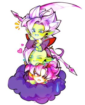 Rule 34 | 3boys, annoyed, bad id, bad twitter id, black bodysuit, black pants, bodysuit, bug, butterfly, butterfly on hand, chibi, closed eyes, closed mouth, colored skin, dark nimbus, dogpile, dragon ball, dragon ball super, earrings, flying nimbus, fused zamasu, goku black, green skin, grey eyes, grin, happy, heart, insect, jewelry, long sleeves, looking at object, looking to the side, mohawk, multiple boys, open mouth, pants, pink eyes, pink hair, pointy ears, potara earrings, red sash, saiyan, sash, scythe, sffuju, short hair, smile, spiked hair, stacked, super saiyan, super saiyan rose, sweatdrop, white hair, zamasu