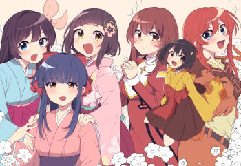 Rule 34 | 6+girls, amamiya sakura, black hair, blue eyes, blush, bow, breasts, brown eyes, brown hair, cowboy hat, cowgirl outfit, cross, cross necklace, erica fontaine, feet, gemini sunrise, gloves, hair ribbon, hat, highres, japanese text, jewelry, large breasts, legs, long hair, long skirt, looking at viewer, looking back, multiple girls, necklace, nun, open mouth, own hands clasped, own hands together, ponytail, red bow, red hair, ribbon, sakura taisen, sega, shinguuji sakura, shino sakura, skirt, smile, thighs, tongue, v, yellow eyes