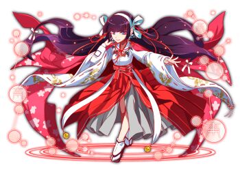 1girl animal_print anime_coloring ankle_socks artist_request bare_legs bell bird_print blue_gemstone blunt_bangs breasts brown_eyes brown_sandals closed_mouth crash_fever crossed_legs earrings floral_print full_body furisode game_cg gem grey_skirt hair_ribbon hairband hakama hakama_skirt hand_in_own_hair himiko_(crash_fever) jade_(gemstone) japanese_clothes jewelry jingle_bell kimono light_particles long_hair long_skirt looking_at_viewer magatama magatama_earrings magatama_necklace mark_under_eye medium_breasts miko necklace number_print numbered official_art outline pelvic_curtain pink_lips pink_ribbon print_sleeves purple_hair red_hakama red_outline red_ribbon red_skirt ribbon ribbon-trimmed_sleeves ribbon_trim sandals sidelocks skirt sleeve_cuffs socks solo square square_print tabi tachi-e third-party_source transparent_background tsurime very_long_hair walking white_hairband white_kimono white_ribbon white_trim yellow_gemstone zouri