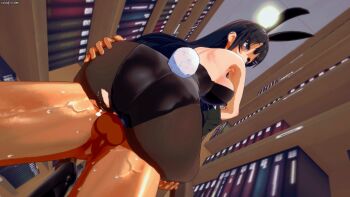 1boy 1girl 3d animal_ears animated animated_gif ass black_pantyhose bow bowtie breasts carrying carrying_person clothed_female_nude_male cum cum_in_pussy cumdrip dark-skinned_male dark_penis dark_skin deep_penetration detached_collar ejaculation fake_animal_ears fake_tail grabbing_another&#039;s_ass groping harada4780 huge_ass koikatsu koikatsu_(medium) large_breasts leg_grab library lifting_person long_hair muscular muscular_male nude pantyhose penis phone playboy_bunny public_indecency rabbit_ears rabbit_tail recording rough_sex sakurajima_mai seishun_buta_yarou sex standing standing_sex stealth_sex table tail thick_thighs thighs torn_clothes wide_hips wrist_cuffs