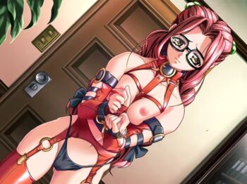 1girl bdsm black_pantyhose bondage bondage_outfit bound bound_wrists braid breasts brown_eyes closed_mouth cuffs dodai_shouji female_focus fetish_wear game_cg garter_belt garter_straps glasses hair_bobbles hair_ornament hair_ribbon harness indoors long_hair low-tied_long_hair magical_kanan navel nipples nude panties pantyhose red_hair red_thighhighs ribbon slave standing terios thighhighs twin_braids underwear wrist_cuffs wrists_cuffed_together wrists_tied_together yokota_mamoru