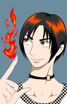 1boy fire jewelry kusanagi_kyou male_focus male_hand necklace pale_skin pyrokinesis smile the_king_of_fighters yukari_nesan