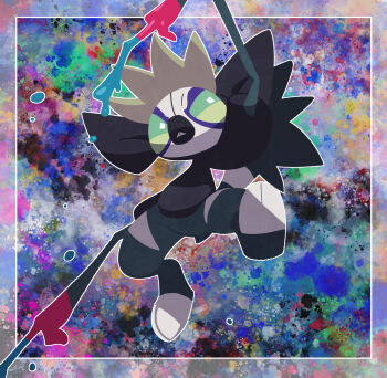 Rule 34 | absurdres, animal focus, arm up, border, commentary request, dripping, grafaiai, highres, nintendo, no humans, outline, paint, pokemon, pokemon (creature), pokemon focus, solo, toucho3691, white outline