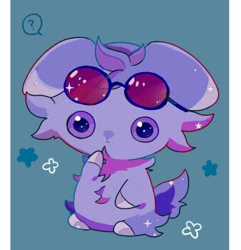 Rule 34 | closed mouth, colored sclera, espurr, eyewear on head, full body, gen 6 pokemon, grey fur, highres, looking at viewer, mendako (tyatyaumai29), nintendo, no humans, pokemon, pokemon (creature), pokemon focus, purple eyes, purple sclera, solo, tail