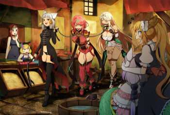 &gt;:d 6+girls :d :o alicia_(hinatachan1177) alley animal_hat arms_behind_back artist_name bad_deviantart_id bad_id ball_gag bare_shoulders bdsm beads belt between_breasts black_choker black_dress black_footwear black_gloves black_legwear black_panties blonde_hair blunt_bangs blush bondage boots bound bound_arms breast_bondage breast_rest breasts breasts_on_head brown_eyes capelet cat cat_hat chain chain_leash choker cleavage cleavage_cutout clothing_aside clothing_cutout coffle commission covering_own_eyes covering_privates crossover crotch_rope cum cumdrip dominatrix dragon_girl dragon_horns dragon_tail dress eudetenis fang frilled_capelet frills gag gagged gloves grey_hair hair_beads hair_ornament hair_ribbon hat high_heels holding holding_leash horns humiliation kanna_kamui kobayashi-san_chi_no_maidragon large_breasts leaning_forward leash leash_pull leotard light_purple_hair loli long_hair long_sleeves looking_at_another low_twintails lucine_(hinatachan1177) maid maid_headdress market matching_hair/eyes medium_breasts multicolored_hair multiple_girls mythra_(xenoblade) nia_(xenoblade) object_insertion open_mouth orange_eyes orange_ribbon panties panties_aside public_indecency puffy_short_sleeves puffy_sleeves pussy pyra_(xenoblade) red_eyes red_hair red_leotard revealing_clothes ribbon scales sex_toy shibari shibari_over_clothes short_hair short_sleeves slave smile streaked_hair surprised sweatdrop swept_bangs tail thigh_boots thigh_strap thighhighs tohru_(maidragon) town twintails uncensored underwear v-shaped_eyebrows vaginal vaginal_object_insertion very_long_hair vibrator vibrator_in_thighhighs walking water whip white_dress white_gloves white_panties xenoblade_chronicles_(series) xenoblade_chronicles_2 yellow_eyes yuri