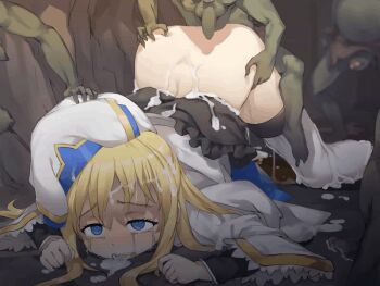 1girl 4boys after_fellatio after_rape all_fours animated animated_gif ass assisted_rape black_shirt black_skirt blonde_hair blue_dress blue_eyes blue_headwear blush boots bottomless cave clenched_hands clothed_sex clothes_lift colored_skin crying crying_with_eyes_open cum cum_in_mouth cum_in_pussy cum_on_back cum_on_body cum_on_clothes cum_on_floor cum_on_hair cum_on_tongue cum_overflow cum_pool cum_string doggystyle dress dress_lift ejaculation empty_eyes ewan_1212 eyebrows eyelashes fred04142 frog_embrace_position gang_rape goblin goblin_slayer! grabbing_another&#039;s_ass green_skin groping group_sex half-closed_eyes hand_on_another&#039;s_head hat hetero interspecies live2d long_hair long_sleeves looking_afar looping_animation mind_break monster multiple_boys no_panties open_mouth penis petite priestess_(goblin_slayer!) rape robe robe_lift scared screaming sex sex_from_behind shirt shirt_under_dress size_difference skirt skirt_lift solo_focus spread_legs tears teeth thigh_boots tongue top-down_bottom-up two-tone_headwear vaginal waist_grab white_footwear white_headwear white_robe wide_sleeves