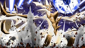 Rule 34 | commentary request, debris, dragon, dragon wings, energy ball, gen 7 pokemon, highres, kurashina (krsn poke324), legendary pokemon, light that burns the sky (pokemon), multiple wings, necrozma, necrozma (ultra), nintendo, no humans, open mouth, pokemon, pokemon (creature), pokemon focus, pokemon move, solo, wings, z-move