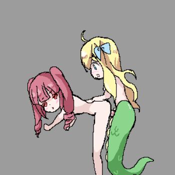 1futa 1girl animated animated_gif blonde_hair breasts from_behind futa_with_female futanari hair_ribbon hanazono_yurine hyperlolicrisis jashin-chan jashin-chan_dropkick lamia monster_girl nipples nude penis pixel_art red_eyes red_hair ribbon sex small_breasts snake_tail tail twintails