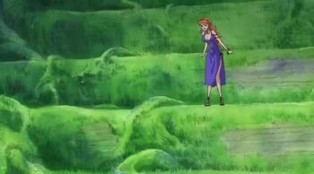 2016 2girls animated anime_screenshot audible_speech bare_legs bare_shoulders black_hair breasts cleavage curvy dress english_audio female_focus full_body large_breasts long_hair looking_at_another multiple_girls nami_(one_piece) nami_(one_piece)_(zou) nico_robin nico_robin_(zou) official_alternate_costume one_piece orange-tinted_eyewear orange_hair overgrown plant_roots purple_dress shirt short_shorts shorts shoulder_tattoo skipping sound sunglasses_on_head tagme tattoo tinted_eyewear turtleneck turtleneck_shirt video wavy_hair