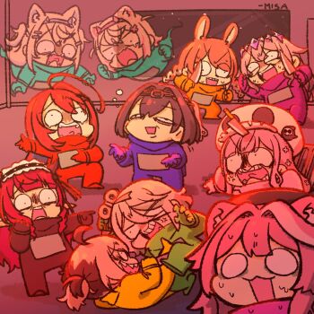 6+girls ahoge among_us animal_ear_fluff animal_ears asymmetrical_horns bandaid bandaid_hair_ornament black_(among_us) black_(among_us)_(cosplay) blonde_hair blue_(among_us) blue_(among_us)_(cosplay) blue_eyes blue_hair blue_hairband braid brown_hair cecilia_immergreen chain chain_headband chibi colored_inner_hair cosplay crewmate_(among_us) crewmate_(among_us)_(cosplay) cyan_(among_us) cyan_(among_us)_(cosplay) dog_ears dog_girl dog_tail elizabeth_rose_bloodflame fake_horns fuwawa_abyssgard gem gem_hair_ornament ghost_(among_us) ghost_(among_us)_(cosplay) gigi_murin green_streaks grey_hair hair_intakes hair_ornament hairband highres holding holding_knife holoadvent holojustice hololive hololive_english horn_hairband horns huge_ahoge irys_(hololive) irys_(maid)_(hololive) jellyfish_cut jewel_under_eye knife koseki_bijou lace-trimmed_headdress lime_(among_us) lime_(among_us)_(cosplay) long_hair low_twin_braids mococo_abyssgard mori_calliope multicolored_hair multiple_girls open_mouth orange_(among_us) orange_(among_us)_(cosplay) orange_hair ouro_kronii panther_ears panther_girl pink_(among_us) pink_(among_us)_(cosplay) pink_eyes pink_hair pink_hairband purple_(among_us) purple_(among_us)_(cosplay) purple_eyes purple_gemstone purple_hair rabbit_ears raora_panthera red_(among_us) red_(among_us)_(cosplay) siblings sisters smile streaked_hair tail takanashi_kiara twin_braids twins twintails two-tone_hair uneven_horns very_long_hair virtual_youtuber wakatsuki_misato winding_key yellow_(among_us) yellow_(among_us)_(cosplay)