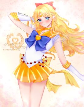 Rule 34 | 1girl, aino minako, back bow, bishoujo senshi sailor moon, bishoujo senshi sailor moon supers, blonde hair, blue eyes, bow, brooch, choker, elbow gloves, erni 1232, gloves, hair bow, heart, heart brooch, highres, jewelry, long hair, looking at viewer, magical girl, orange choker, orange sailor collar, orange skirt, red bow, sailor collar, sailor senshi uniform, sailor venus, skirt, solo, star (symbol), star choker, super sailor venus, white gloves