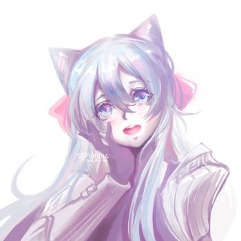 1boy androgynous blue_eyes blue_hair cone_hair_bun danannie drill_hair fire_emblem fire_emblem_engage hair_bun hair_horns highres nintendo pink_hair rosado_(fire_emblem) smile solo trap