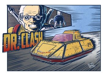 1boy action aircraft artist_name border character_name close-up crazy_bear dr._clash f-zero f-zero_gx flying_car grin highres hover_vehicle jrcomicart mechanical_arms motion_lines nintendo race_vehicle science_fiction shirt smile solo speed_lines sunglasses vehicle_focus vehicle_name white_border white_hair yellow_shirt