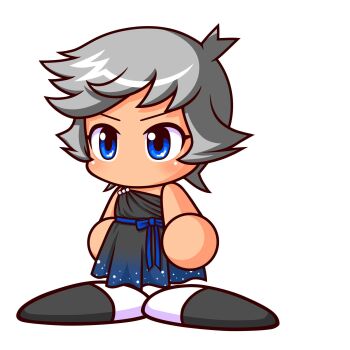 1girl artist_request black_dress black_shoes blue_eyes dress grey_hair highres jikkyou_powerful_pro_yakyuu jikkyou_powerful_pro_yakyuu_(style) multicolored_shoes no_mouth official_art power_pro_appli power_pro_kun_pocket power_pro_kun_pocket_8 rayman_limbs shirase_fukiko shoes solo two-tone_shoes white_background white_shoes