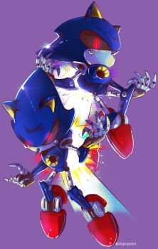 1boy android claws commentary_request eye_trail full_body furry furry_male ingoguma light_trail metal_sonic multiple_views purple_background simple_background sonic_(series)