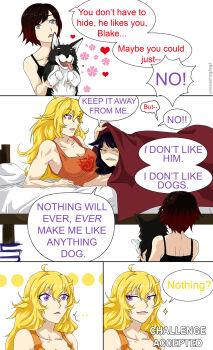 3girls bed blake_belladonna dog highres long_hair multiple_girls ruby_rose rwby yang_xiao_long yaya_(y8ay8a)