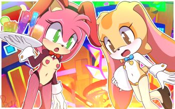 2girls amy_rose brown_eyes cream_the_rabbit green_eyes loli multiple_girls sonic_(series)