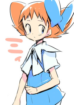 1girl bad_id bad_pixiv_id blue_eyes bow dress female_focus hair_bow molly_hale nakamura_sandayo nintendo orange_hair pokemon pokemon_(anime) pokemon_(classic_anime) pokemon_3:_the_movie_-_spell_of_the_unown:_entei simple_background solo white_background
