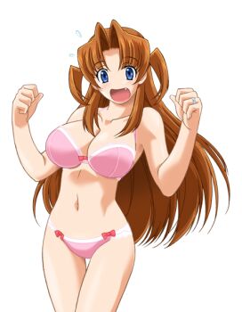 Rule 34 | 1girl, blue eyes, blush, bow, bow bra, bow panties, bra, breasts, brown hair, cleavage, clenched hands, cowboy shot, fang, flying sweatdrops, game cg, gan-chan (artist), hair intakes, hitozuma sentai aisaiger, jewelry, lace, lace-trimmed bra, lace-trimmed panties, lace trim, large breasts, large variant set, lingerie, long hair, looking at viewer, morisaki miku, navel, non-web source, official art, open mouth, panties, parted bangs, pink bra, pink panties, ring, solo, standing, surprised, thigh gap, transparent background, two side up, underwear, underwear only, variant set, very long hair, w arms, wedding ring