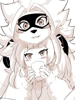 blush digimon digimon_(creature) digimon_beatbreak fang jacket mask mkz_dg open_mouth sakuya_reina short_hair wolvermon