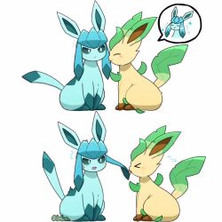 >_< 2koma :> ^^^ ^_^ animated closed_eyes comic commentary flying_sweatdrops full_body gen_4_pokemon glaceon leafeon licking looping_animation nintendo no_humans pokemon pokemon_(creature) simple_background sparkle speech_bubble stuck sweatdrop tagme taro_(tontaro) tongue_stuck_frozen trembling twitter_username video white_background