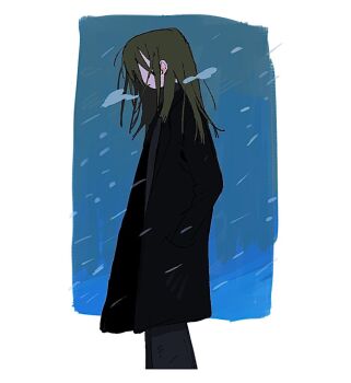 1girl black_coat breath brown_hair coat feet_out_of_frame from_side highres long_hair original outside_border ru-neo_(neoru18436) solo standing