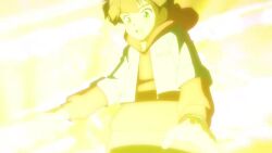 amanokawa_hiro animated betelgammamon brown_hair canoweissmon digimon digimon_(creature) digimon_ghost_game dinosaur dragon evolution evolutionary_line flying gammamon green_eyes highres looking_at_another scar screencap short_hair siriusmon transformation video