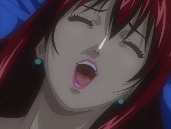 00s 1girl 2002 animated animated_gif bedroom bible_black bible_black_night_of_the_walpulgiss closed_eyes cum cum_on_body earrings facial implied_sex jewelry lipstick long_hair makeup mature_female moaning open_mouth red_hair red_lips tagme takashiro_hiroko teacher