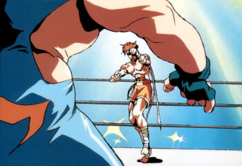 1990s_(style) 2boys big_bear fatal_fury fatal_fury_2 fighting jewelry joe_higashi martial_arts muai_thai multiple_boys oobari_masami retro_artstyle ring size_difference the_king_of_fighters wrestler wrestling wrestling_ring