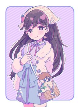 Rule 34 | 1girl, bag, black eyes, black hair, blush, bright pupils, closed mouth, commentary, double-parted bangs, hair between eyes, handbag, headscarf, heart, jacket, long hair, long sleeves, looking at viewer, mari (birthday) (omori), mari (faraway) (omori), mari (omori), omori, open clothes, open jacket, smile, solo, symbol-only commentary, thighhighs, white headscarf, white jacket, white pupils, white thighhighs, yo (wetpotatosunsun)