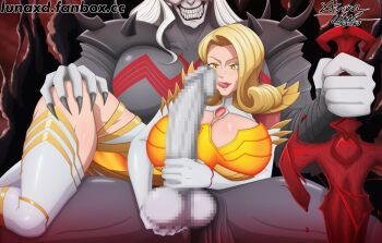 1girl blonde_hair breasts emma_frost fellatio huge_breasts marvel marvel_rivals oral testicles x-men