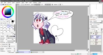 Rule 34 | 1girl, black jacket, black skirt, demon, demon girl, demon horns, demon tail, english text, fourth wall, heart, heart tail, helltaker, highres, horns, hoshiette, jacket, modeus (helltaker), painttool sai, red eyes, red sweater, skirt, speech bubble, surprised, sweater, tail, white hair