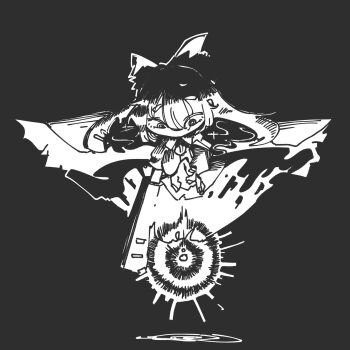 Rule 34 | 1girl, 3ma can omochi, black background, bow, caustics, detached sleeves, frilled bow, frills, hair bow, hakurei reimu, highres, limited palette, solo, touhou